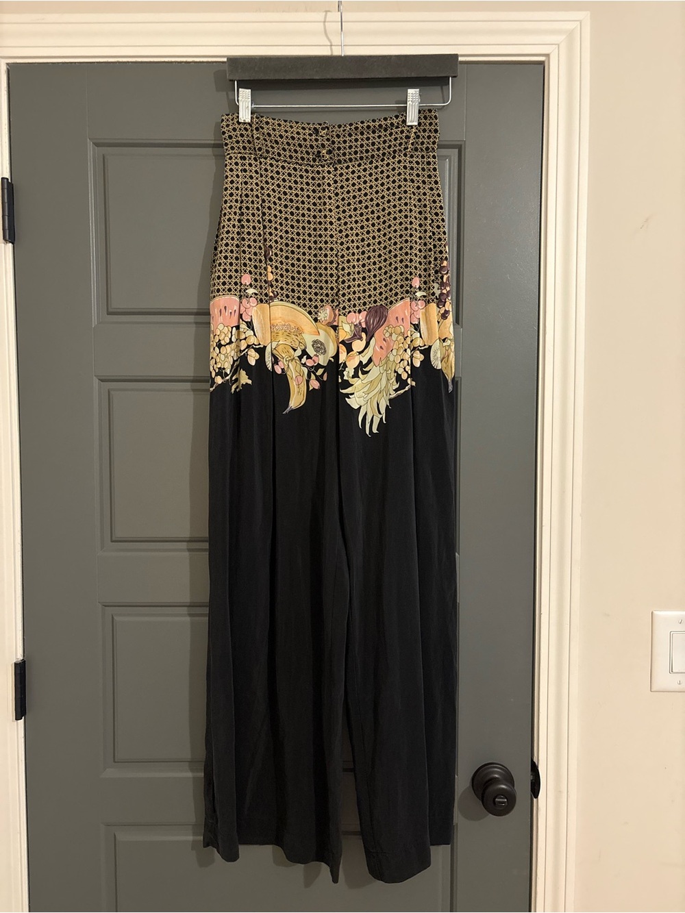 Jacques Molko Paris 100% Silk Printed Wide Leg Pants Size 40
